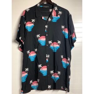 No Boundaries‎ Tropical Hawaiian Shirt Palm Tree Sunset Print 2XL